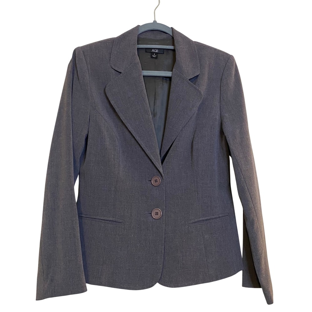 AGB Womens Charcoal Gray Two Button Tailored Blazer Jacket Size 6 Professional